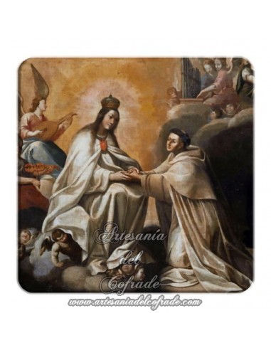 Imán cuadrado de  plastico de la Virgen de la Merced y Santo