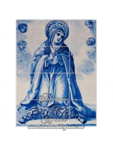Se vende retablo cerámico de 12 azulejos con dolorosa azul cobalto