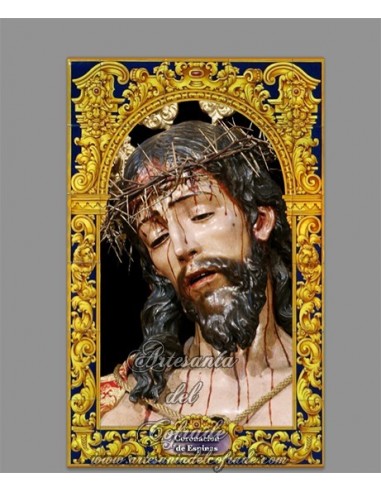 Azulejo rectangular del Cristo de la Coronación de Espinas de la Hermandad del Valle.