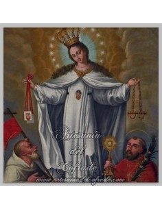 Azulejo virgen de la Merced con santo.
