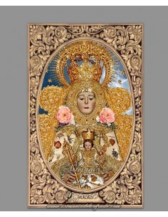 Azulejo rectangular de la Virgen del Rocio vestida de Reina.