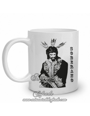 Taza de cerámica con un primer plano del Cristo de San Gonzalo.