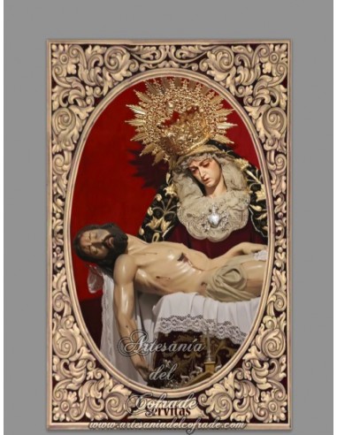 Azulejo rectangular con la escena de la Piedad de la Hermandad de los Servitas.