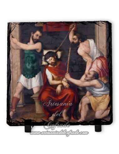 Pizarra cuadrada con escena de la Coronación de Espinas