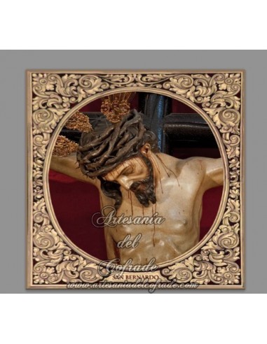 Azulejo cuadrado con la imagen del Cristo de la Salud de San Bernardo.