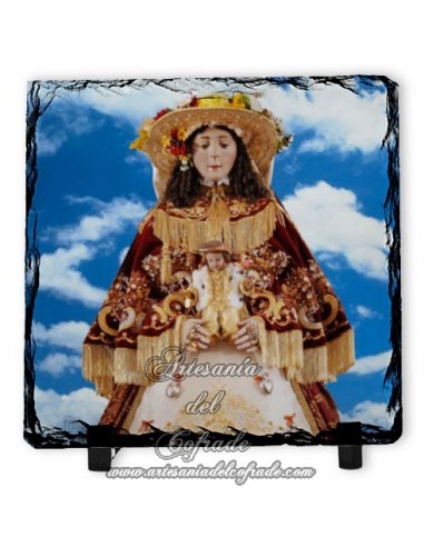 Pizarra cuadrada con la virgen del Rocio con cielo