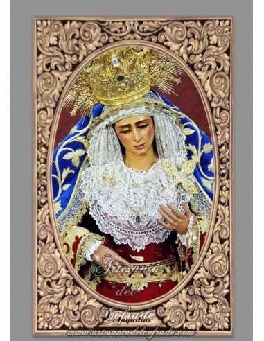 Azulejo rectangular de la Virgen de las Angustias de la Hermandad de los Gitanos.