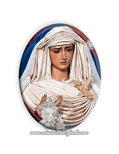 Azulejo ovalado 6x8 ctm de la Virgen de la Hiniesta de Sevilla
