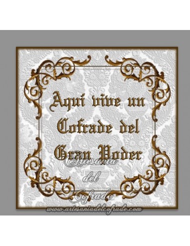 Azulejo con el texto de Aqui vive un cofrade del Gran Poder, solo disponible en nuestra tienda de Semana Santa