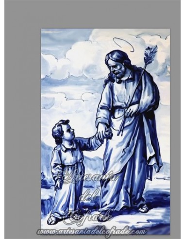Se vende azulejo rectangular de San José y el niño Jesús