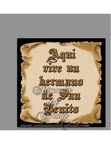 Se vende esta cerámica con el texto de Aquí vive un Hermano de San Benito -Tu tienda cofrade online