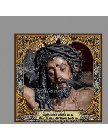 Azulejo cuadrado del Santísimo Cristo de la Conversión del Buen Ladrón de Sevilla (Hermandad de Montserrat)