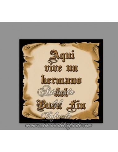 Azulejo cuadrado de Aquí vive un Hermano del Buen Fin en venta en nuestra Tienda Cofrade www.artesaniadelcofrade.com