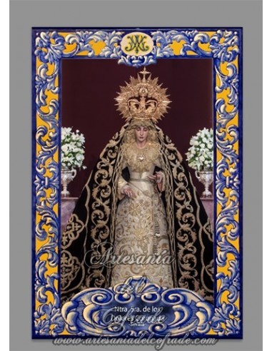 Azulejo rectangular con la Virgen de los Dolores de Sevilla (Hermandad del Cerro del Aguila) solo en venta en tu Tienda Cofrade 