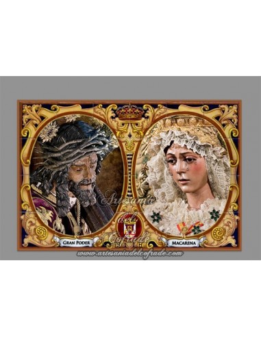 Azulejo rectangular de Jesús del Gran Poder y la Virgen de la Macarena de Sevilla