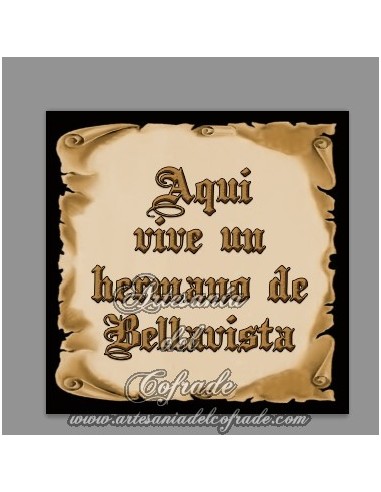 Se vende esta cerámica cuadrada de Aquí vive un Hermano de Bellavista, solo en nuestra tienda cofrade