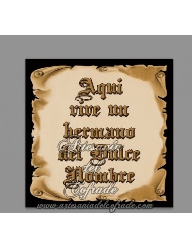 Azulejo cuadrado de Aquí vive un Hermano del Dulce Nombre en venta en nuestra tienda de Semana Santa Artesania del Cofrade