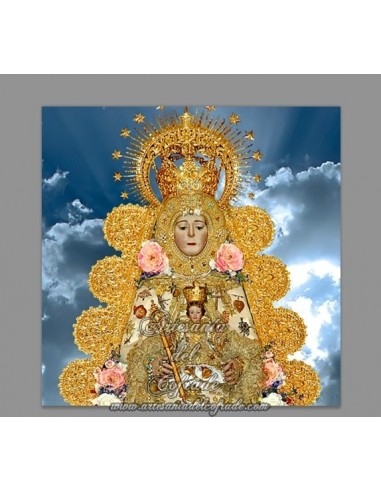 Azulejo cuadrado de la Virgen del Rocio vestida de reina