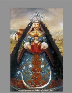 Reprodución de pintura en azulejo rectangular de la Virgen del Rocio