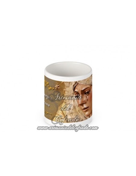 Taza con fotografía de la Esperanza Macarena de Sevilla en cerámica blanca