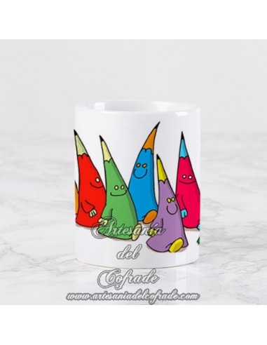 Taza Cofrade de cerámica con divertidos nazarenos de colores en venta en nuestra tienda de semana