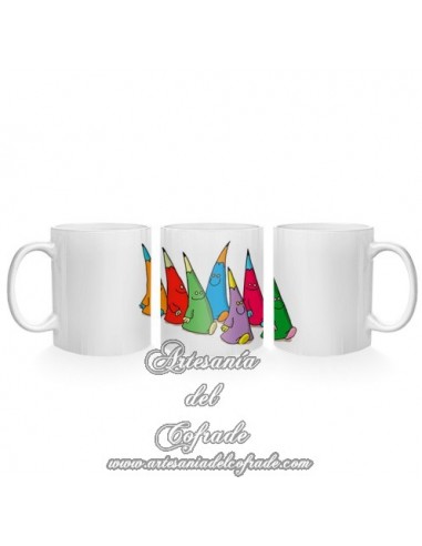 Taza Cofrade de cerámica con divertidos nazarenos de colores en venta en nuestra tienda de semana