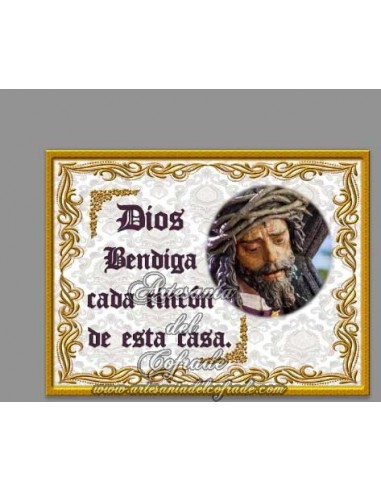 Azulejo 15x20 con el Gran Poder y texto Dios Bendiga cada rincón de esta casa. En venta en nuestra tienda cofrade