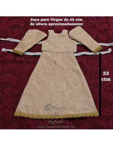 Saya de damasco crema con el filo dorado para Virgen de 45 ctm en venta en nuestra tienda cofrade