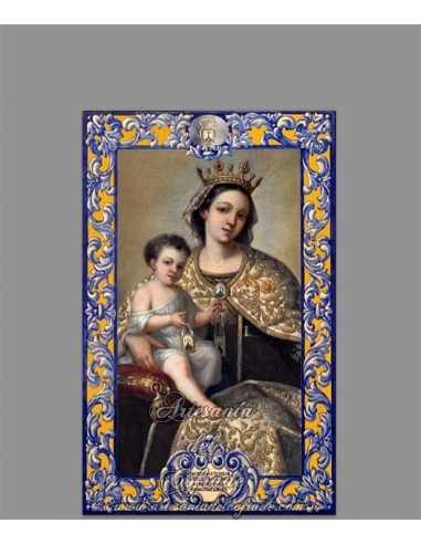 Azulejo rectangular de la Virgen del Carmen con lema