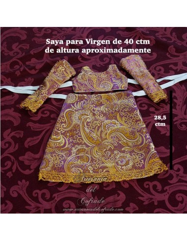 Saya de Brocado morado y dorado con el filo dorado para Virgen de 40 ctm en venta en nuestra tienda cofrade