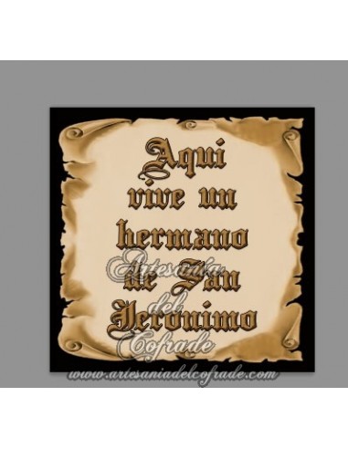 Azulejo cuadrado de Aquí vive un Hermano de San Jeronimo- Tienda de Regalos Cofrades