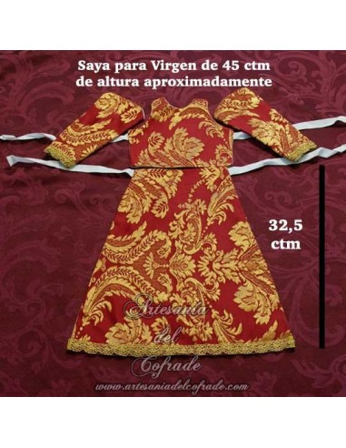 Saya de brocado rojo y dorado con el filo dorado para Virgen de 45 ctm en venta en nuestra tienda cofrade