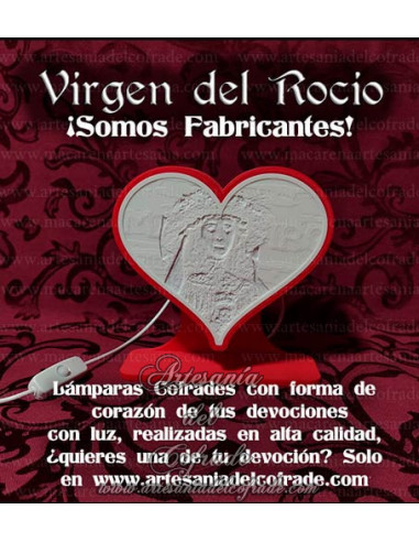 En venta esta Lampara corazón con la Virgen del Rocio. Solo en venta en nuestra tienda cofrade.