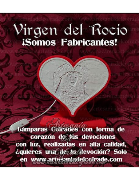 En venta esta Lampara corazón con la Virgen del Rocio. Solo en venta en nuestra tienda cofrade.