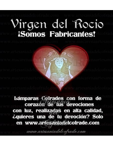 En venta esta Lampara corazón con la Virgen del Rocío. Solo en venta en nuestra tienda cofrade.