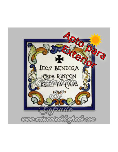 Azulejo cuadrado Dios Bendiga cada rincón de esta casa para exterior