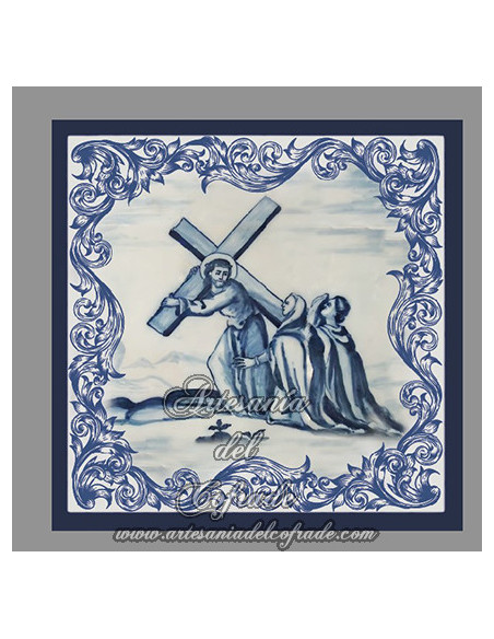 Conjunto de 14 azulejos cuadrados con las estaciones del Via crucis.