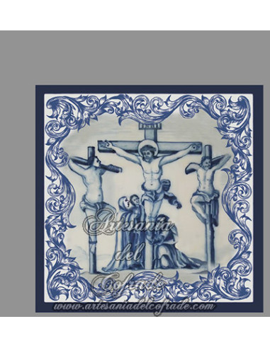 Conjunto de 14 azulejos cuadrados con las estaciones del Via crucis.