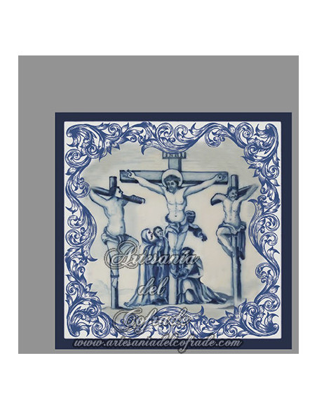 Conjunto de 14 azulejos cuadrados con las estaciones del Via crucis.