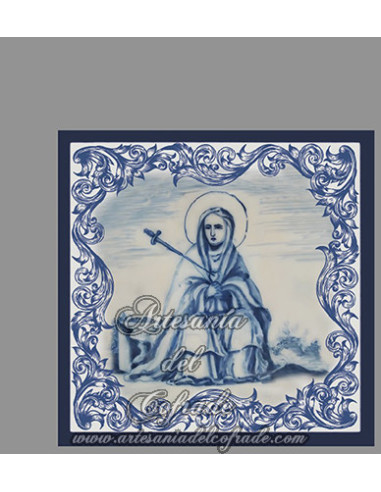 Conjunto de 14 azulejos cuadrados con las estaciones del Via crucis.