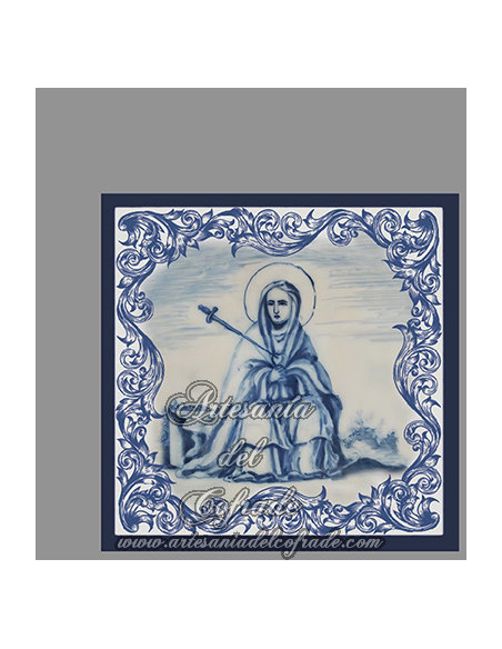 Conjunto de 14 azulejos cuadrados con las estaciones del Via crucis.