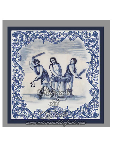 Conjunto de 14 azulejos cuadrados con las estaciones del Via crucis.