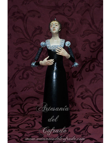 Virgen en miniatura de 30 cm policromada con oleos y lágrimas de cristal