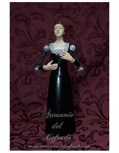 Virgen en miniatura de 30 cm policromada con oleos y lágrimas de cristal