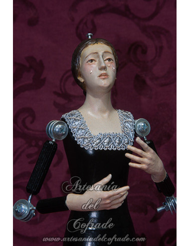 Virgen en miniatura de 30 cm policromada con oleos y lágrimas de cristal