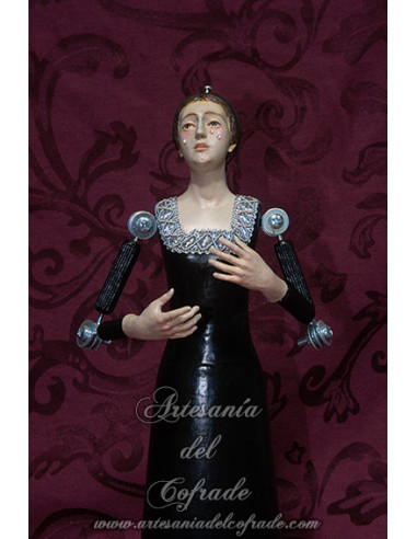 Virgen en miniatura de 30 cm policromada con oleos y lágrimas de cristal