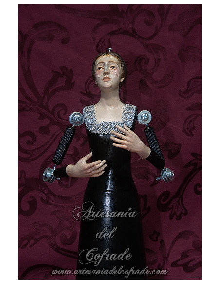 Virgen en miniatura de 30 cm policromada con oleos y lágrimas de cristal