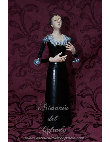 Virgen en miniatura de 30 cm policromada con oleos y lágrimas de cristal