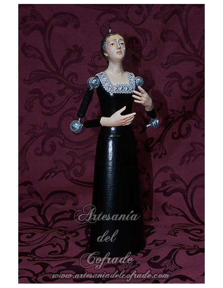 Virgen en miniatura de 30 cm policromada con oleos y lágrimas de cristal