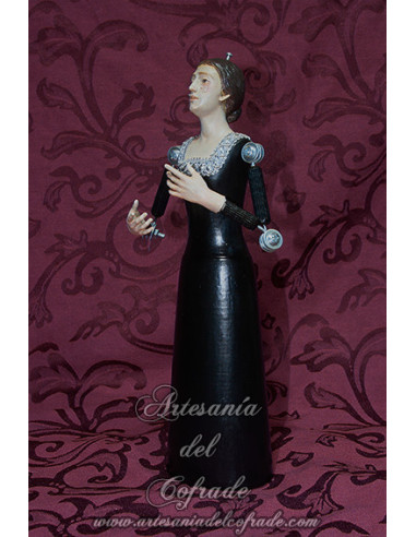 Virgen en miniatura de 30 cm policromada con oleos y lágrimas de cristal